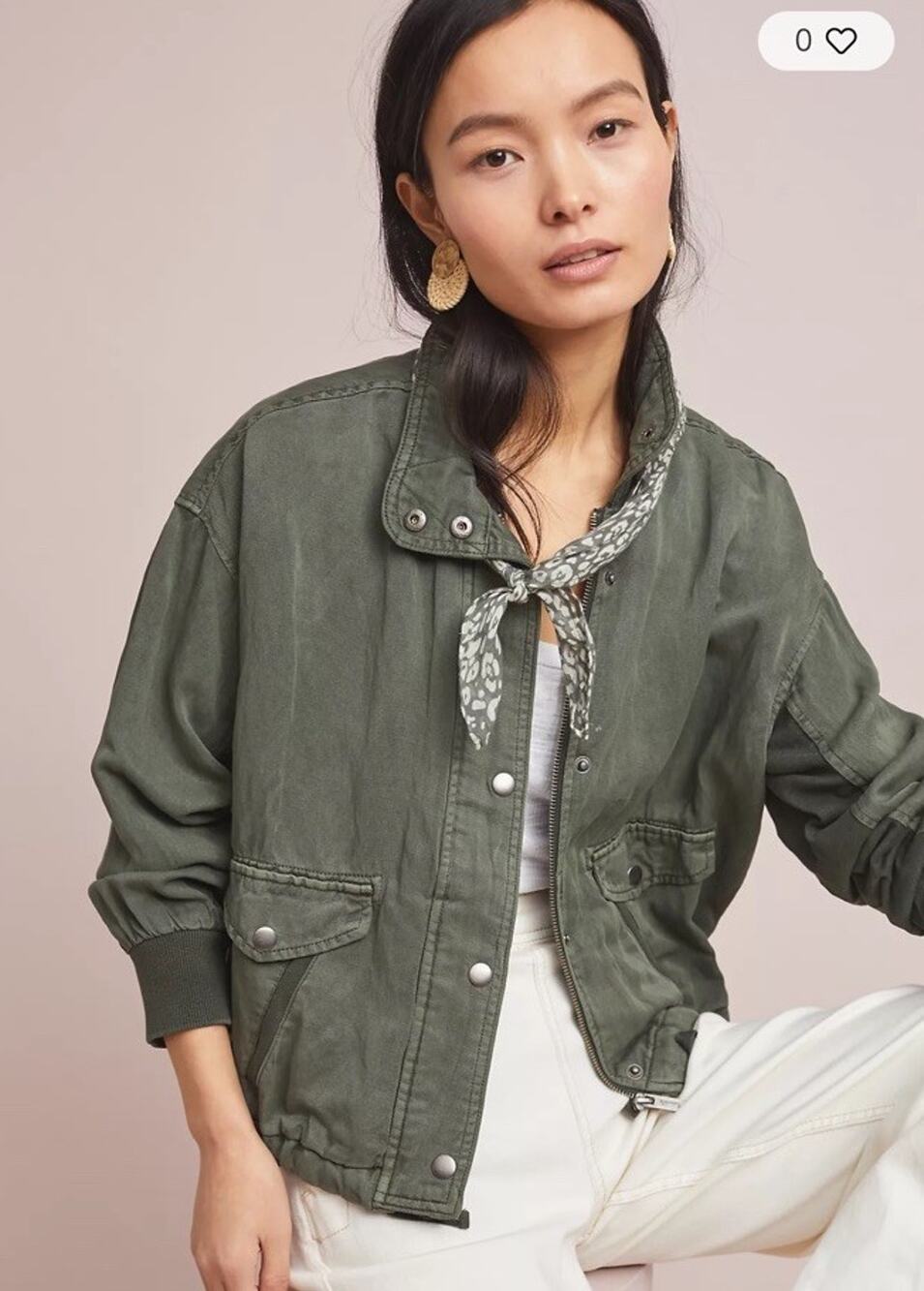 Splendid Austin Jacket S Olive Green Tencel Linen Blend Cropped Utility Bomber